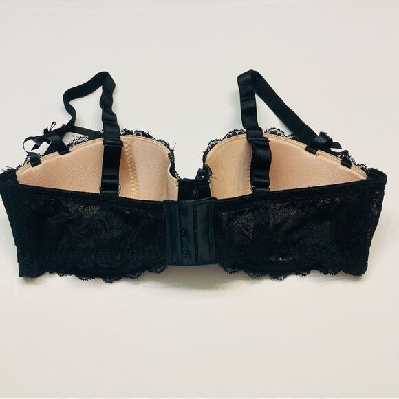Frederick's Of Hollywood‎ Cynthia Lined Black Lace Balconette Bra Size 34DD NEW - Picture 7 of 13